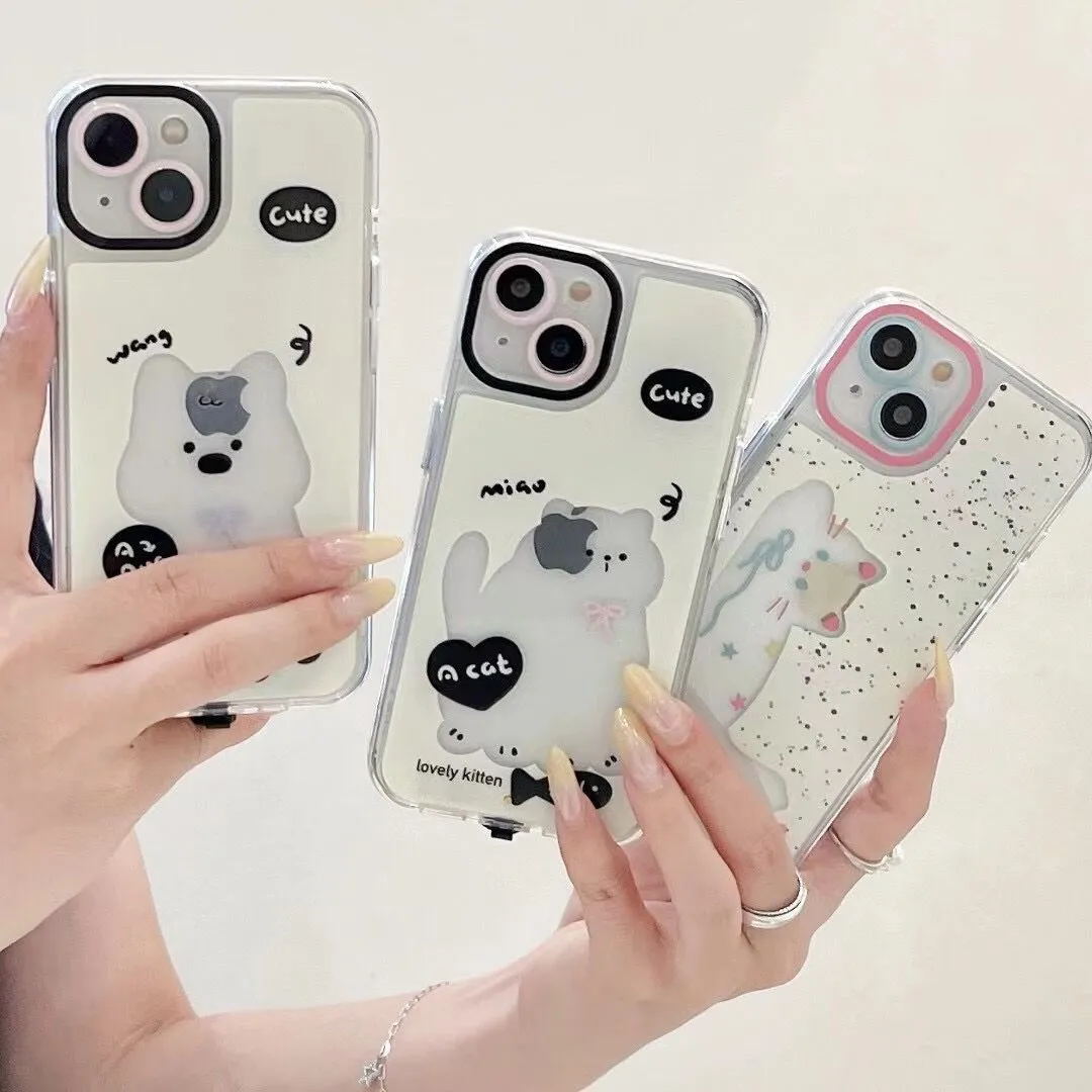 Flash Alert Cute Cat & Dog Case for iPhone 17, Compatible with iPhone 16/15 Pro Max/14 Pro Max/11, Glitter Light-Up Shockproof Bumper Cover